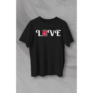 14 Şubat Sevgililer Günü Love Baskılı Oversize Bisiklet Yaka T-shirt - Siyah