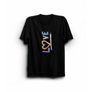 14 Şubat Sevgililer Günü Love Baskılı Oversize Bisiklet Yaka T-shirt - Siyah