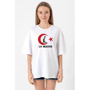 19 Mayıs Baskılı T-shirt - Beyaz
