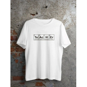 24 Kasım Kimya Öğretmeni Hediyesi Baskılı Bisiklet Yaka T-shirt - Beyaz