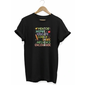 24 Kasım Öğretmenler Günü Hediye Temalı Oversize Bisiklet Yaka T-shirt - Siyah