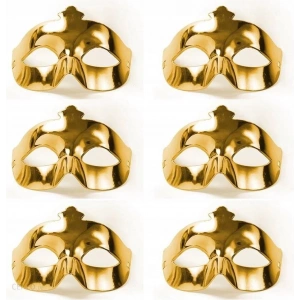 Altın Metalize Renk Düz Balo Parti Maskesi 6 Adet
