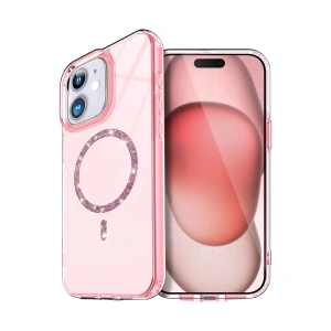 Apple İphone 12 Live Diamond Magsafe Kapak - Pembe