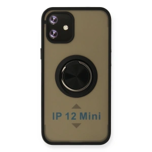 Apple İphone 12 Mini Kılıf Montreal Yüzüklü Silikon Kapak - Siyah