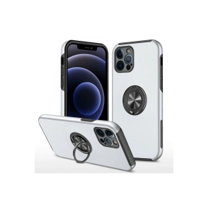 Apple İphone 12 Pro Kılıf Elit Yüzüklü Kapak - Gümüş