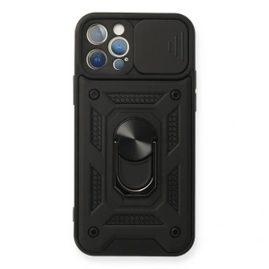 Apple İphone 12 Pro Kılıf Pars Lens Yüzüklü Silikon - Siyah