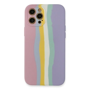 Apple İphone 12 Pro Max Kılıf Ebruli Lansman Silikon - Pembe-lila