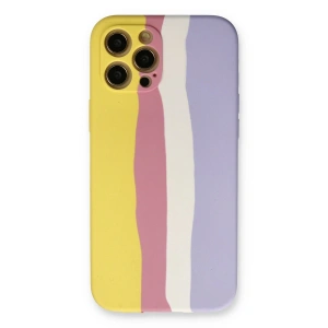 Apple İphone 12 Pro Max Kılıf Ebruli Lansman Silikon - Sarı-mavi