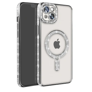 Apple İphone 15 Kılıf Joke Simli Magneticsafe Kılıf - Gümüş