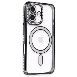 Apple İphone 16 Kılıf Joke Simli Magneticsafe Kılıf - Siyah