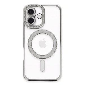 Apple İphone 16 Plus Kılıf Joke Simli Magneticsafe Kılıf - Gümüş