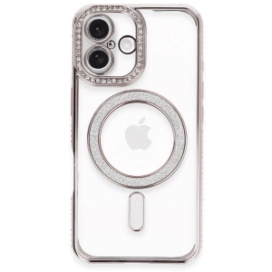 Apple İphone 16 Plus Kılıf Joke Simli Magneticsafe Kılıf - Pembe