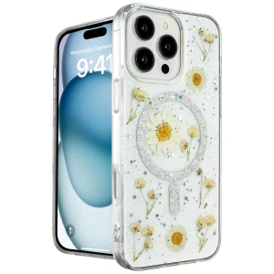 Apple İphone 16 Pro Max Kılıf Daisy Simli Magsafe Kapak - Gümüş