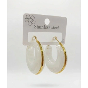 Beyaz Marble Gold Halka Küpe