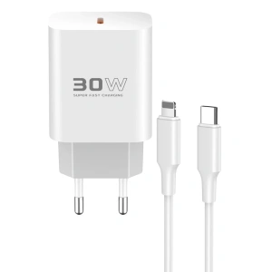 C87c 30w Type-c Çıkışlı Ekstra Dl50 1m Type-c To Lightning Kablolu Pd Şarj Cihazı - Beyaz