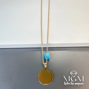 Çelik Plaka Kolye Nazar Boncuklu