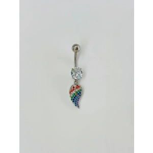 Çok Renkli Melek Kanadı Sallantılı Göbek Piercing