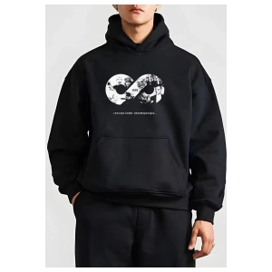 Erkek 10 Kasıma Özel 3 İplik Kapüşonlu Baskılı SweatShirt Hoodie - Siyah