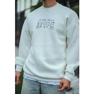 Erkek 3 İplik Pamuklu Bisiklet Yaka Baskılı SweatShirt - Beyaz