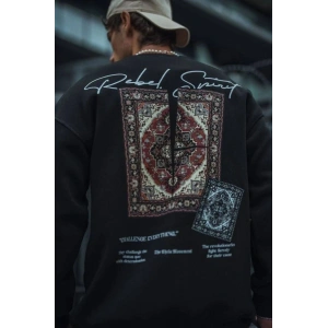 Erkek 3 iplik Pamuklu Bisiklet Yaka Baskılı SweatShirt - Siyah