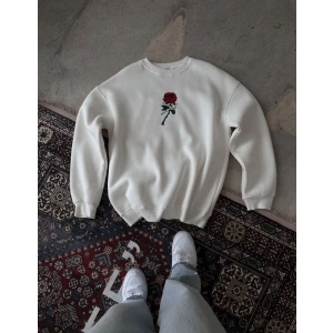 ERKEK 3 iplik Pamuklu Bisiklet Yaka Ön Ve Arka Baskılı SweatShirt -  Beyaz