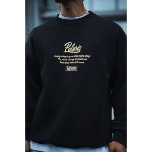 Erkek 3 iplik pamuklu Bisiklet Yaka Ön Ve Arka Baskılı SweatShirt - Siyah