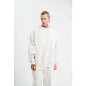 ERKEK 3 İplik Pamuklu Bisiklet Yaka Yıkamalı SweatShirt - Beyaz