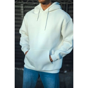 Erkek 3 İplik Pamuklu Kapüşonlu Basic SweatShirt Hoodie - Beyaz