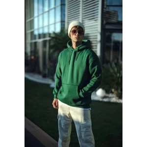 Erkek 3 İplik Pamuklu Kapüşonlu Basic SweatShirt Hoodie - Haki