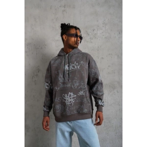 Erkek 3 İplik Pamuklu Kapüşonlu Kanguru Cepli Sweatshirt Hoodie -  Gri