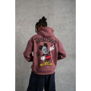 Erkek 3 İplik Pamuklu Kapüşonlu Kanguru Cepli Sweatshirt Hoodie - Gül Kurusu