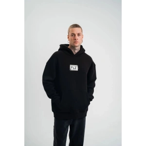 ERKEK 3 İplik Pamuklu Kapüşonlu Patchli Nakışlı Hoodie SweatShirt - Siyah