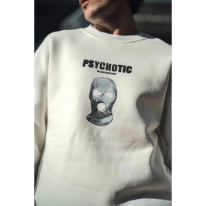 Erkek 3 iplik pamuklu Kışlık Bisiklet Yaka Baskılı SweatShirt - Beyaz