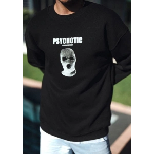 Erkek 3 iplik pamuklu Kışlık Bisiklet Yaka Baskılı SweatShirt - Siyah