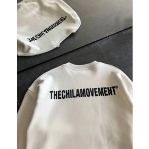 Erkek 3 iplik pamuklu Kışlık Bisiklet Yaka Oversize Baskılı SweatShirt - Beyaz