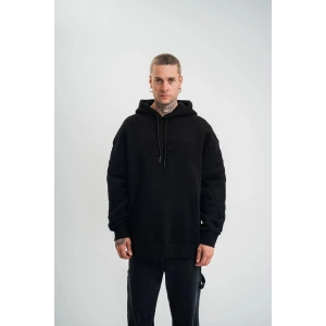 Erkek 3 İplik Pamuklu Oversize Kapüşonlu Nakışlı Hoodie SweatShirt - Siyah