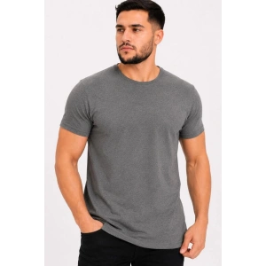 Erkek Basic Tişört Bisiklet Yaka Kısa Kol Günlük Yazlık Slim fit T-Shirt - Antrasit