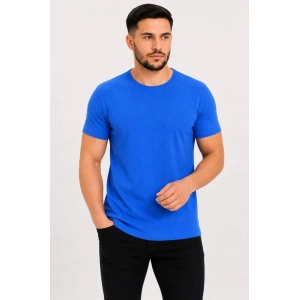 Erkek Basic Tişört Bisiklet Yaka Kısa Kol Günlük Yazlık Slim fit T-Shirt - Saks Mavisi