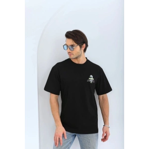 Erkek Baskılı Bisiklet Yaka Kısa kol T-Shirt - Siyah
