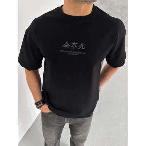 Erkek Baskılı Bisiklet Yaka T-Shirt - Siyah