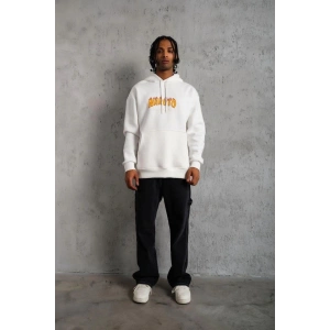 Erkek Baskılı Kapüşonlu 3 iplik pamuklu hoodie Sweatshirt - Beyaz