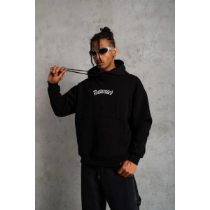 Erkek Baskılı Kapüşonlu 3 iplik pamuklu hoodie Sweatshirt - Siyah