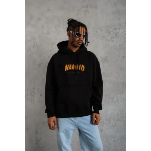 Erkek Baskılı Kapüşonlu 3 iplik pamuklu hoodie Sweatshirt - Siyah