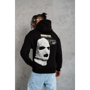 Erkek Baskılı Kapüşonlu 3 iplik pamuklu hoodie Sweatshirt - Siyah