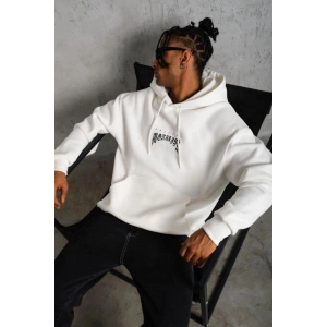 Erkek Baskılı Kapüşonlu ve Kanguru Cepli Sweatshirt hoodie - Beyaz