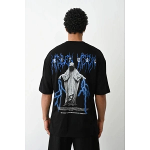 Erkek Baskılı Oversize  Kısa kol T-Shirt - Siyah