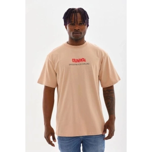 Erkek Baskılı T-Shirt Kısa Kol Bisiklet Yaka Rahat Kalıp Tişört  - Bej