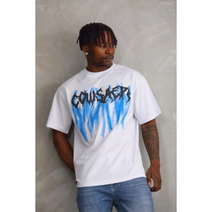 Erkek Baskılı T-Shirt Kısa Kol Bisiklet Yaka Rahat Kalıp Tişört - Beyaz