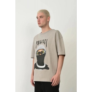 Erkek Baskılı T-Shirt Kısa Kol Bisiklet Yaka Rahat Kalıp Tişört - Boyalı Gri