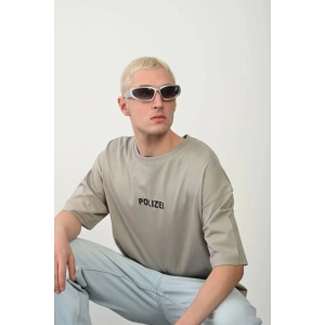 Erkek Baskılı T-Shirt Kısa Kol Bisiklet Yaka Rahat Kalıp Tişört - Boyalı Gri